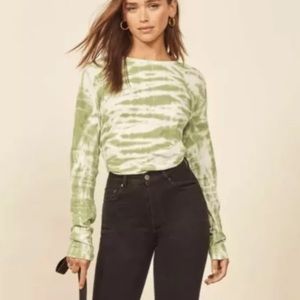 Reformation Eddie Long Sleeve Green Tie Dye V25